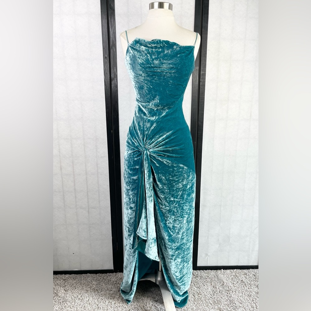 Cinq a Sept Blue Strapless Slit Gown